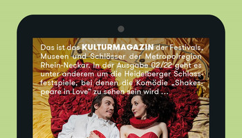 Das digitale Cover des Kulturmagazins | © MRN GmbH Das Titelbild des Kulturmagazins ist auf einem Tablet aufgerufen. | © MRN GmbH