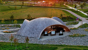 Luftaufnahme vom Pavillon der Metropolregion Rhein-Neckar | © VRRN / Landry Luftaufnahme vom Pavillon der Metropolregion Rhein-Neckar | © VRRN / Landry