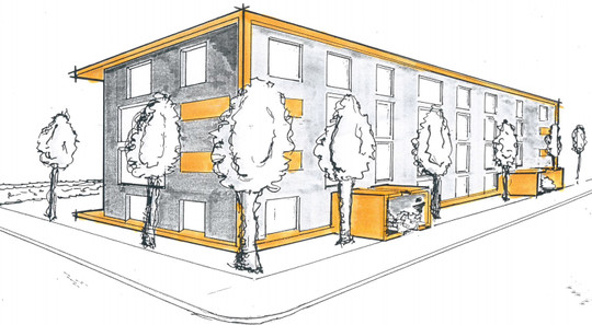 Zeichnung eines Wohngebäudes mit Einsatz von vorgefertigten Modulen | © HEBERGER GmbH